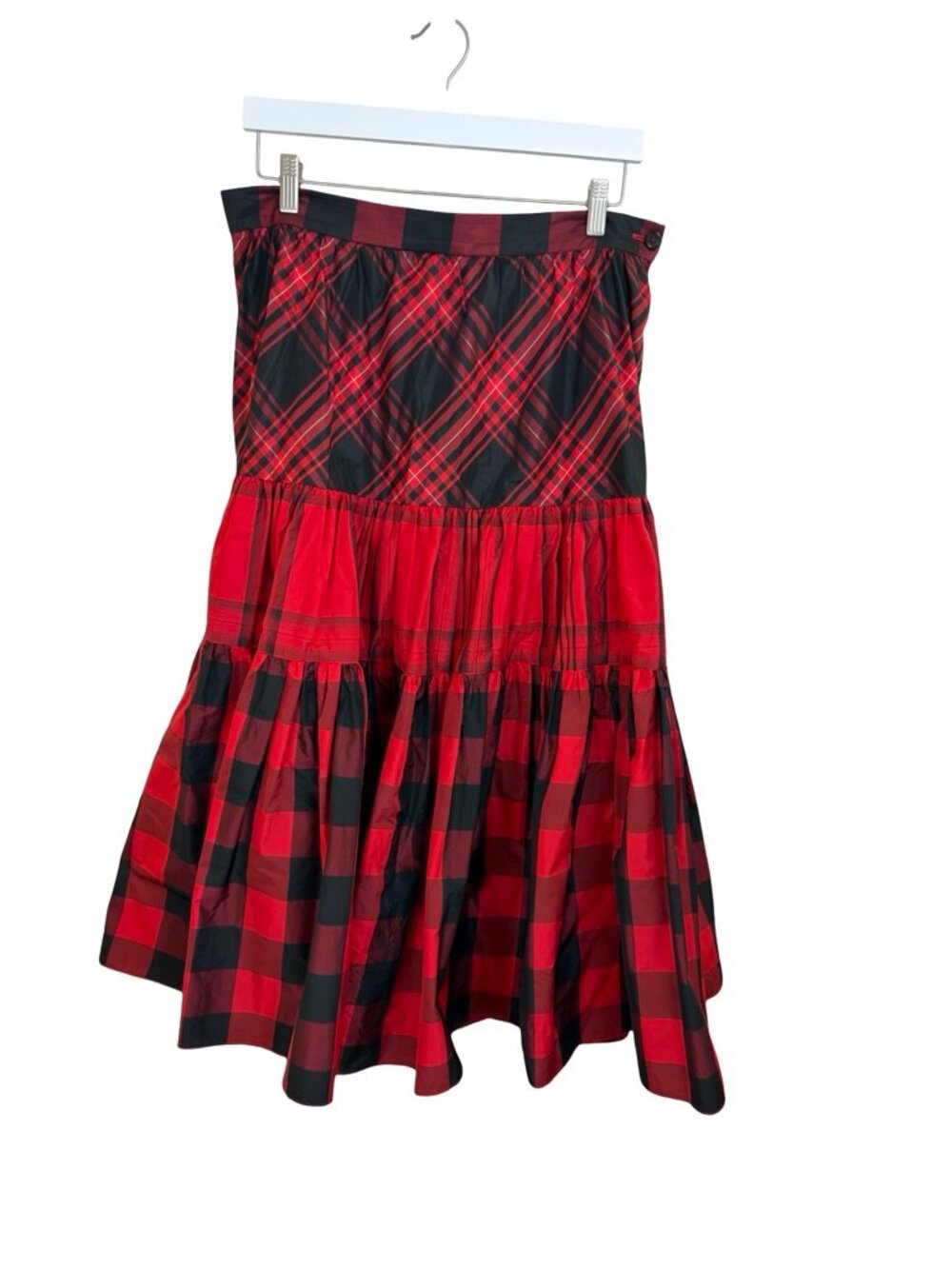 Brooks Brothers Red & Black Mixed Plaid & Check Tiered Midi Maxi Skirt 14